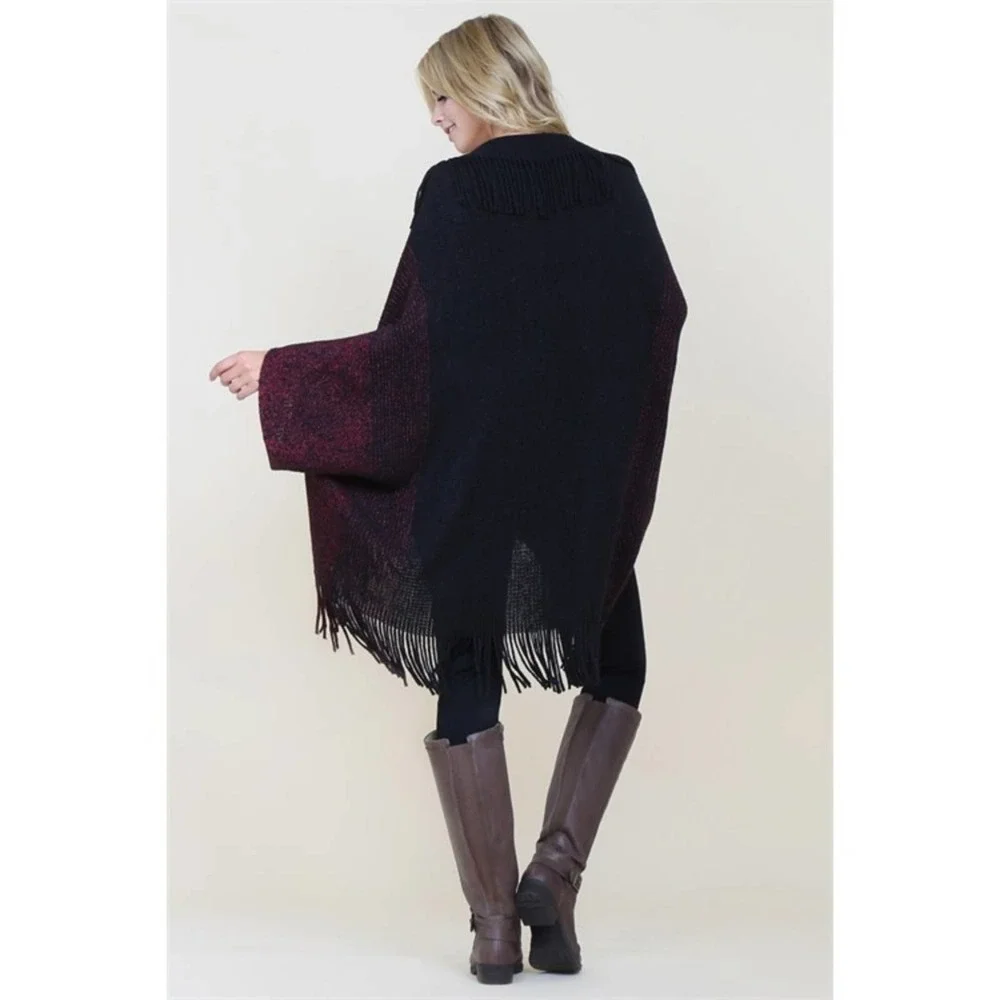 Oversized Fringe Blanket Cardigan burgundy 3 Tone - Picture 3 of 3
